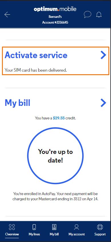mymobile.optimum.com Activate SIM card