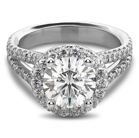 Split Shank Round Halo Diamond Engagement Ring 0.85 Carats, Gold or ...