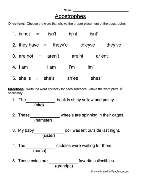 Weekly Grammar Worksheet Apostrophes - Riset