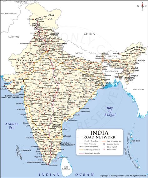 India Road Map, National Highways in India Map