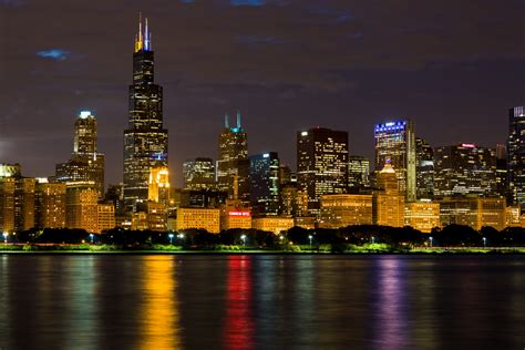 Chicago Skyline At Night Free Stock Photo - Public Domain Pictures