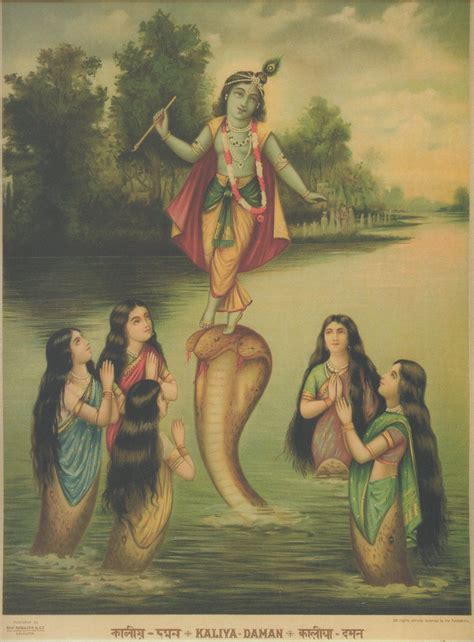 Krishna subduing the Snake Kaliya.. A contemporary print from an ...