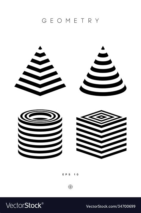 Optical illusion pyramid cylinder stripes Vector Image