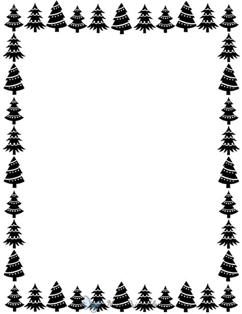 Printable Black and White Christmas Tree Page Border