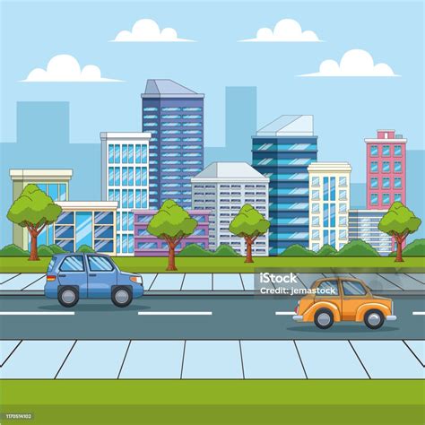 City And Cars Urban Scenery Cartoons Stock Illustration - Download ...