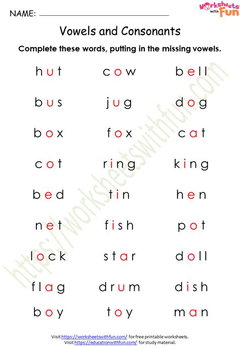 Vowel Consonant Consonant Vowel Worksheets