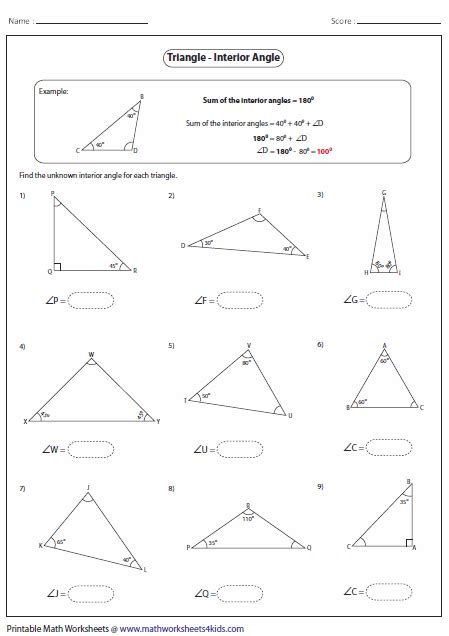 Sum Of Interior Angles A Triangle Worksheet Pdf | Brokeasshome.com