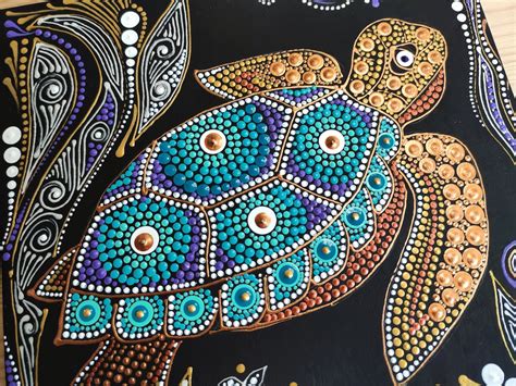 Sea Turtle Painting Dot Art Original Artwork Turtle Aboriginal | Etsy