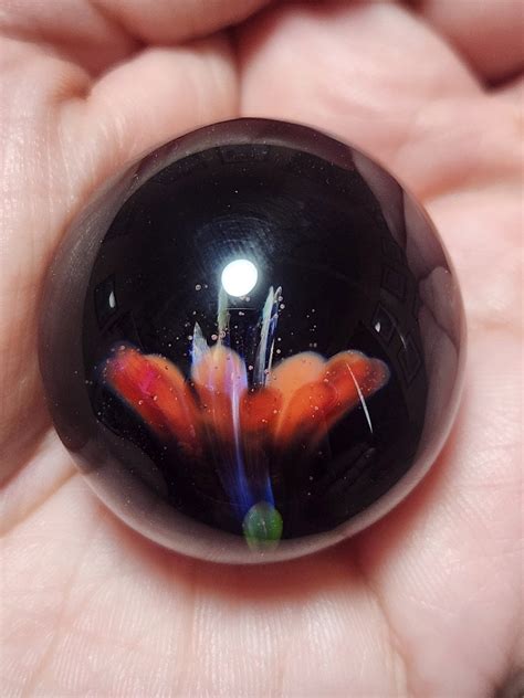 Glass Marble, Red Flower Implosion Marble, 35 Mm, Blown Glass Marble ...