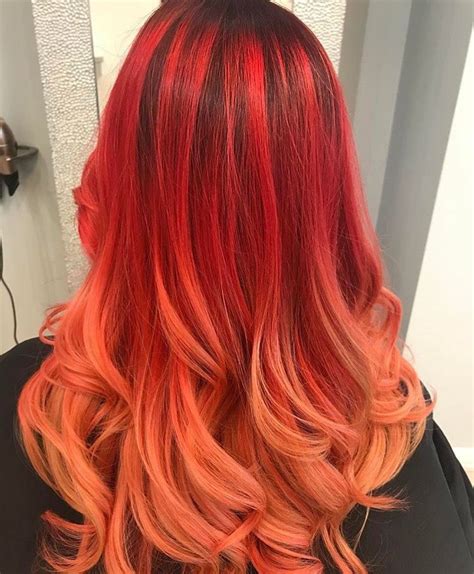 Red and orange balayage Ombré Pravana Colour melting Red hair Fire ...