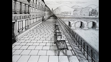 One Point Perspective Bridge Drawing at PaintingValley.com | Explore ...