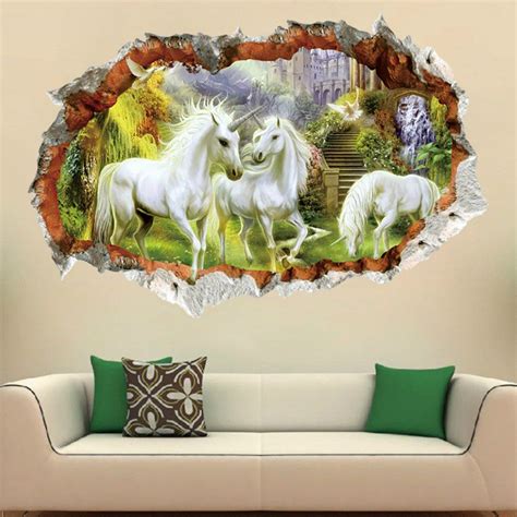 [39% OFF] Unicorn Wall Sticker 3D Broken Window Mural Home Decor | Rosegal