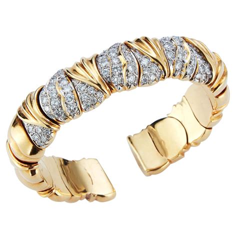 Large Pavé Diamond Gold Bangle Bracelet at 1stDibs | large gold bangle