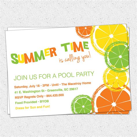 Citrus Invitations, Summer, Pool Party, Lemon, Lime, Orange, Birthday ...