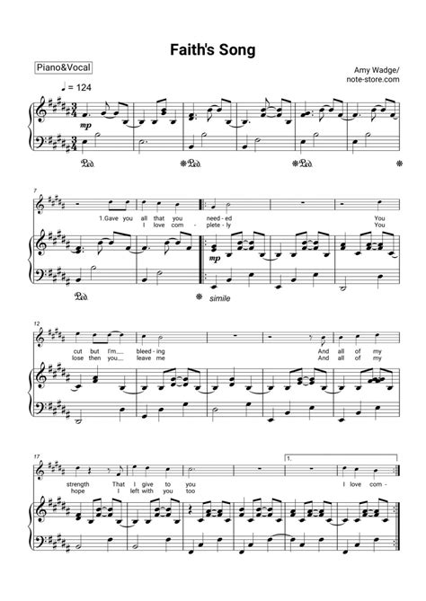 Amy Wadge - Faith's Song sheet music for piano with letters download ...