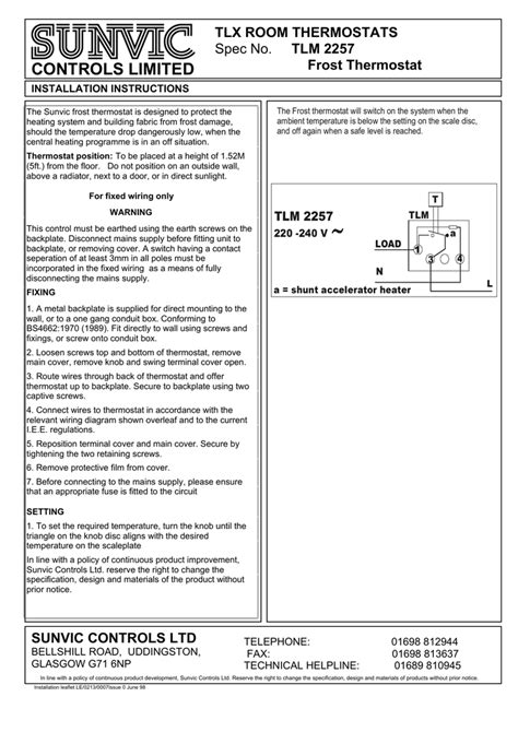 Sunvic Room Thermostat Wiring Diagram - IOT Wiring Diagram