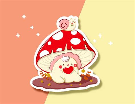 Cute Mushroom Sticker Kawaii Mushroom Sticker Glossy Autumn | Etsy