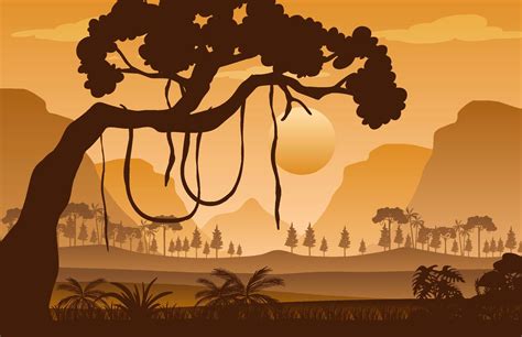 Silhouette forest landscape at sunset 3467703 Vector Art at Vecteezy