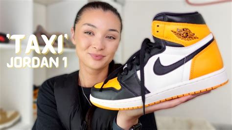 AIR JORDAN 1 TAXI YELLOW TOE REVIEW & ON FOOT - YouTube