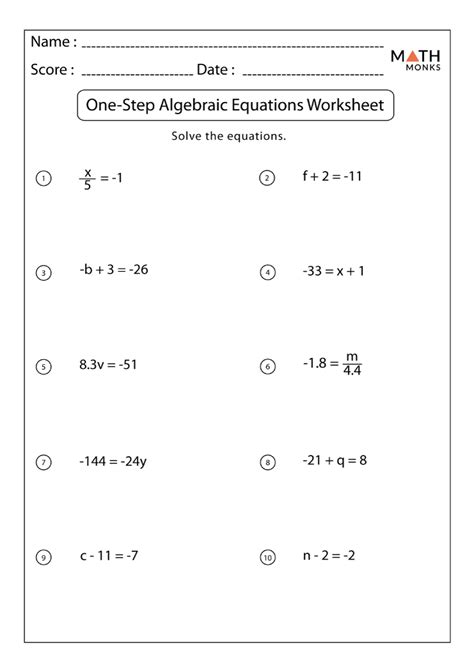 One Step Math Equations