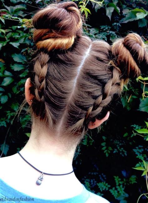 double-bun9 Two Buns Hairstyle, Cute Braided Hairstyles, Up Hairstyles ...