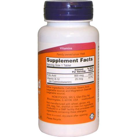 Jual NOW Foods Folic Acid 800mcg Vitamin B12 B Complex Asam Folat (250 ...