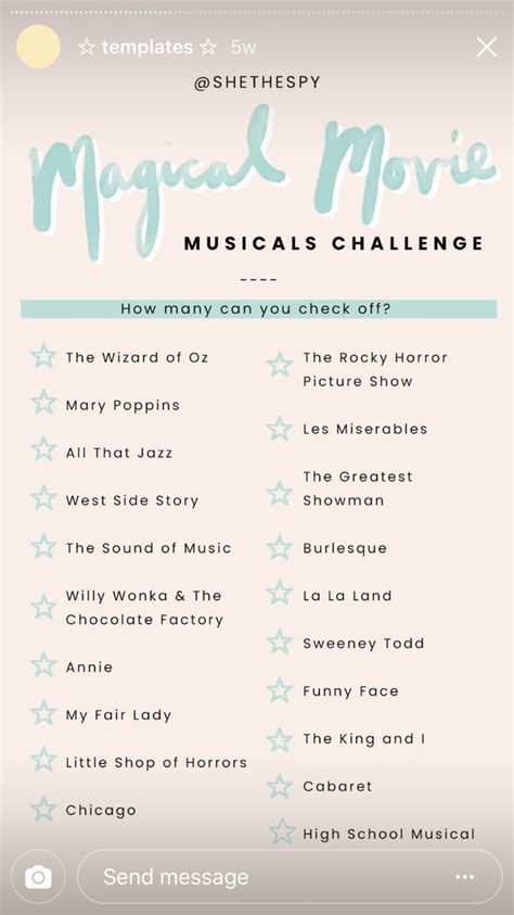 Movie Musical Challenge | Movies to watch, Movie to watch list, Musical ...