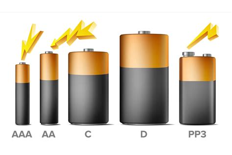 Alkaline Batteries Mock Up Set Vector. Different Types AAA, AA, C, D ...