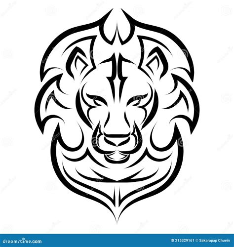 Black and White Line Art of the Front of the Lion Head. it is Sign of ...