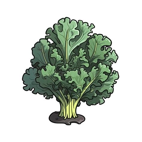 Kale in Cartoon Style Stiker on White Background on Isolated ...