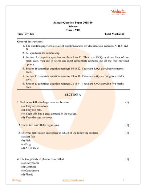 CBSE Sample Paper for Class 8 Science with Solutions - Mock Paper-1