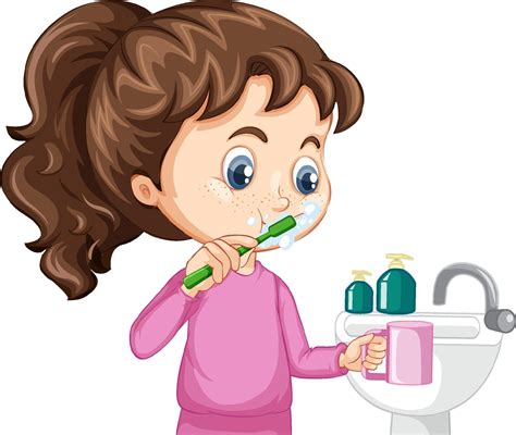 A girl cartoon character brushing teeth with water sink 2007265 Vector ...