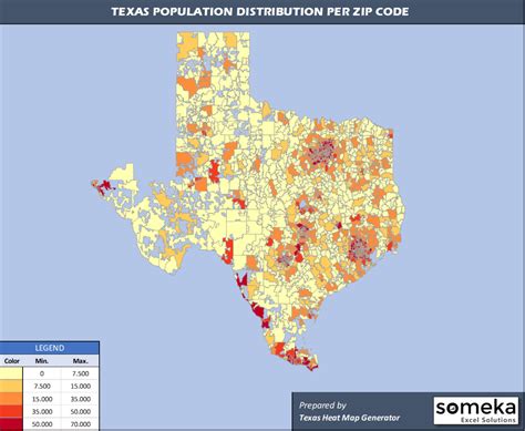 Texas Zip Code Map and Population List in Excel