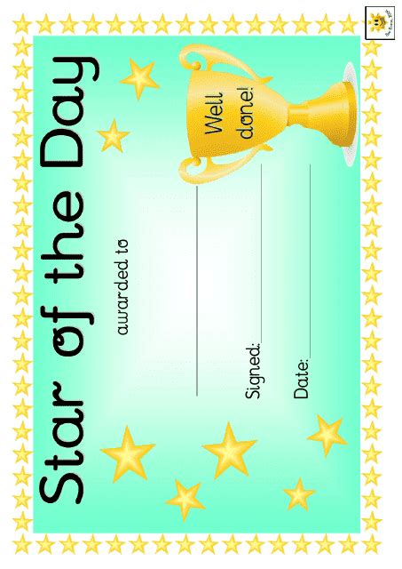 Star of the Day Award Certificate Template - Green Download Printable ...