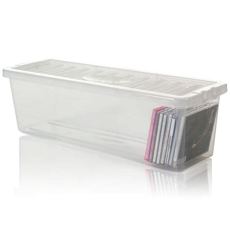 Shallow Shelf Clear Plastic Cd Storage Box With Lime Coloured Lid ...