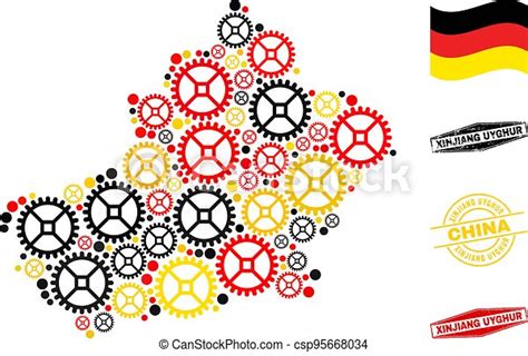 Wheel collage xinjiang uyghur region map in german flag colors and ...