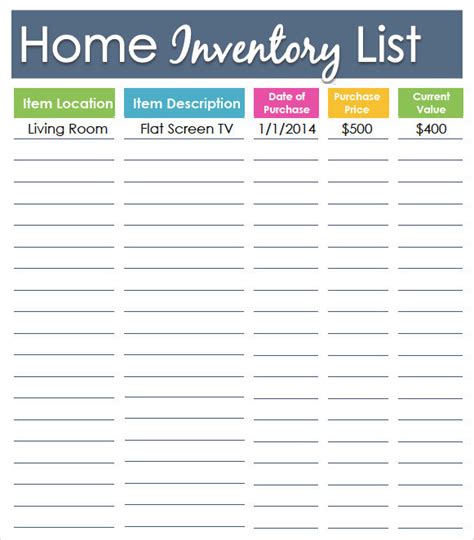 Free Home Inventory Template