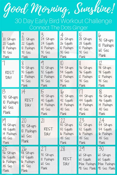 Quick, Early Morning 30 Day Workout Challenge | Month workout, Workout ...