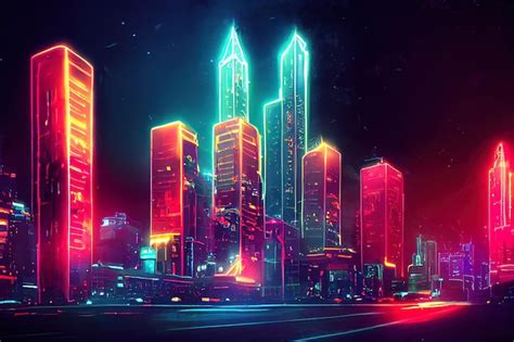 Premium Photo | Futuristic city concept art cityscape at night with ...