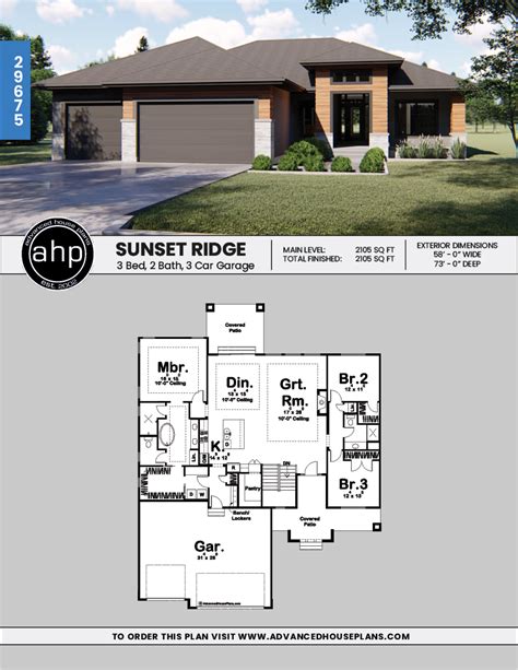 1 Story Modern Style House Plan | Sunset Ridge | Modern style house ...