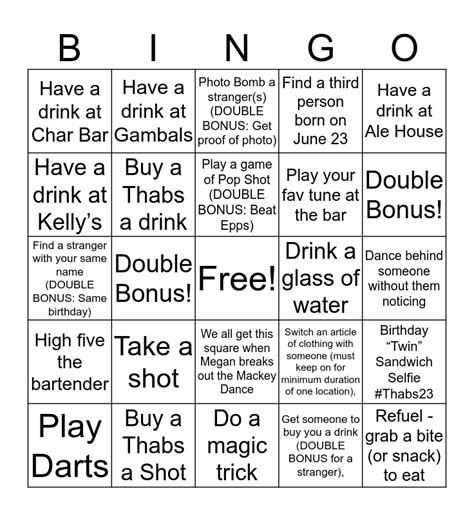 Birthday Bar Bingo! Bingo Card