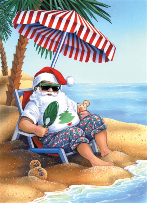 Santa Claus on the Beach Holiday Cards - Coastal Christmas Stationery ...