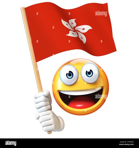 Emoji holding Hong Kong flag, emoticon waving national flag of Hong ...