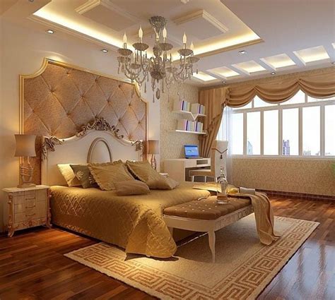 Golden Color Theme Bed Room Interior Design with Modern Interior ...