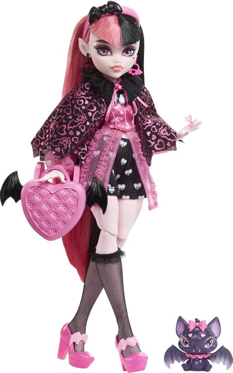 Monster High Doll, Draculaura with Pet Bat, Pink and Black Hair ...