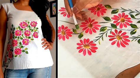 Flower Shading Fabric painting design on top - Kurti Blouse