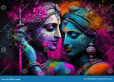 Hindu Mythological Couple Krishna and Radha Playing Holi Festival ...