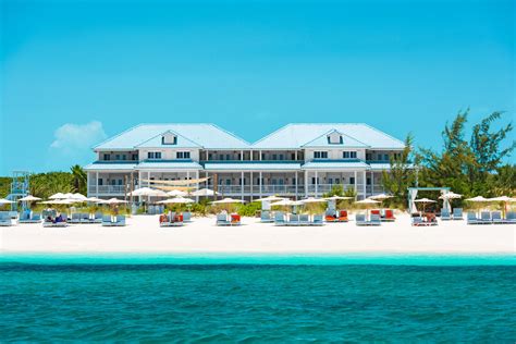 View of boutique Beach House resort from the water, Grace Bay beach ...