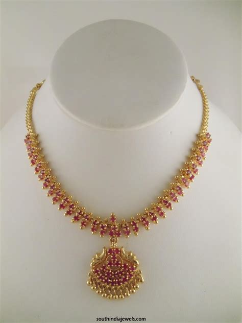 1 Gram Gold Ruby Necklace Design - South India Jewels