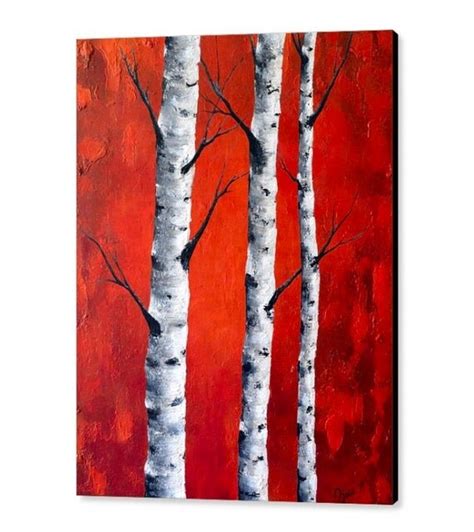 Red wall decor large wall art birch tree painting by ZarasShop